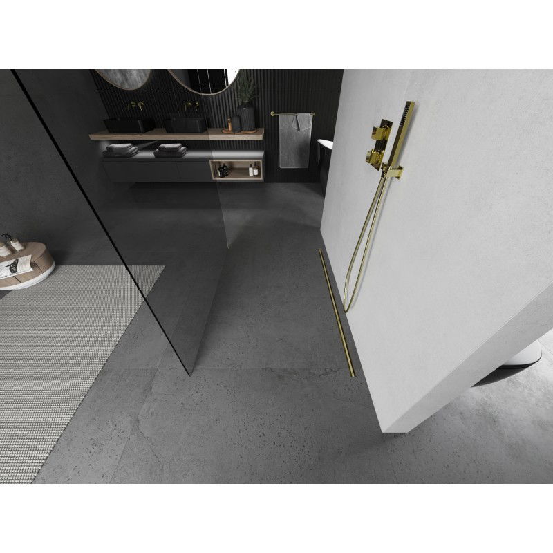 Mexen Kioto freestanding shower wall 135 x 200 cm, transparent 8 mm, brushed gold - 800-135-002-55-00