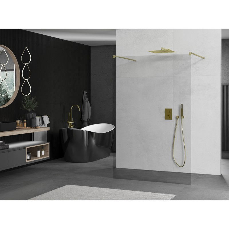 Mexen Kioto freestanding shower wall 140 x 200 cm, transparent 8 mm, brushed gold - 800-140-002-55-00