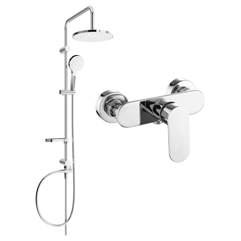 Mexen Erik exposed shower set with rain shower head and Milo shower mixer, chrome - 71340205-00