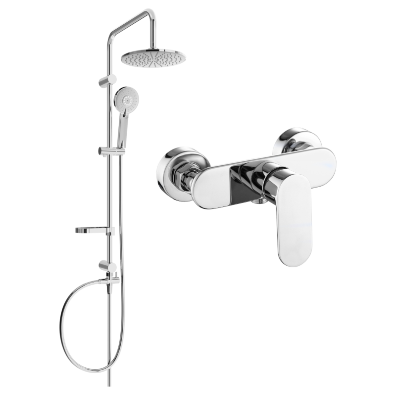 Mexen Carl exposed shower set with shower head and Milo shower mixer, chrome - 71340240-00