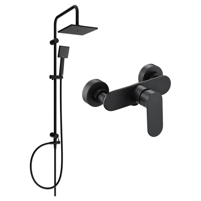 Mexen Milo Tord surface-mounted shower set with rain shower and shower faucet, black - 71340200-70