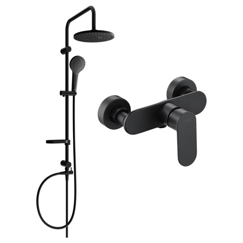 Mexen Erik exposed shower set with rain shower head and Milo shower faucet, black - 71340205-70