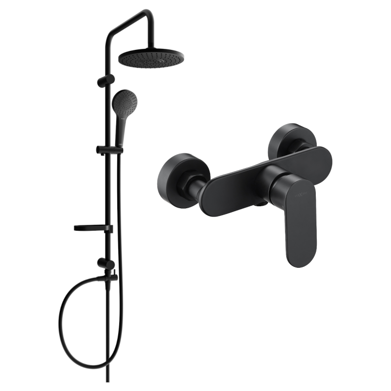 Mexen Milo Erik surface-mounted shower set with overhead shower and shower mixer, black - 71340205-70
