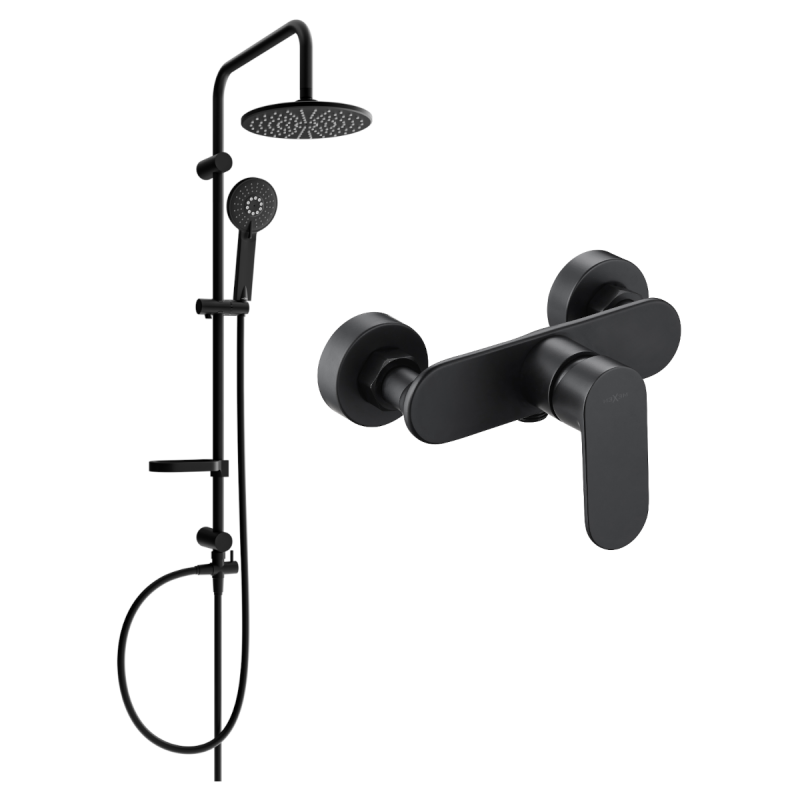 Mexen Carl exposed shower set with showerhead and Milo shower mixer, black - 71340240-70