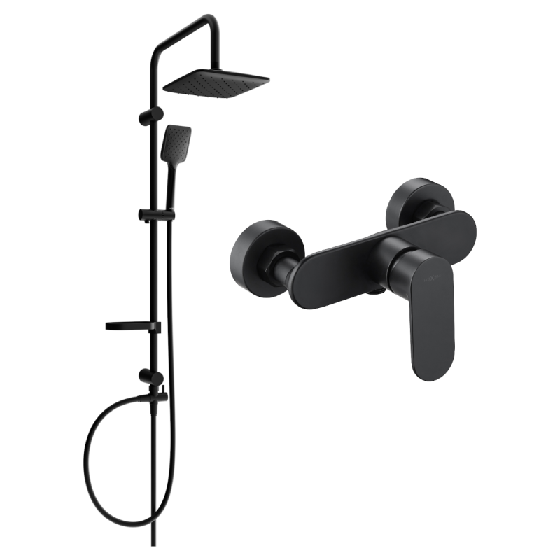 Mexen Sven exposed shower set with rain shower and Milo shower tap, black - 71340262-70