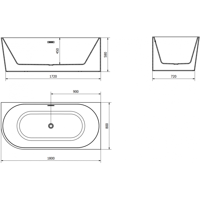 Mexen Mia freestanding right corner bath 180 x 80 cm, white/black, gold overflow - 52691808075P-50
