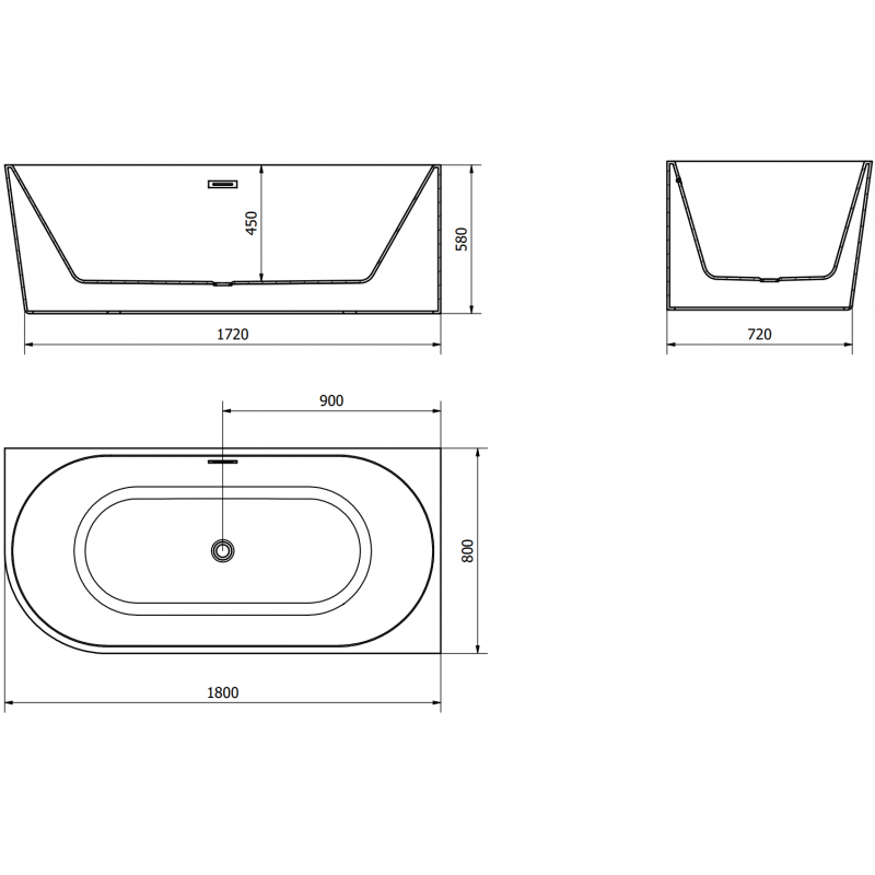 Mexen Mia free-standing corner right bathtub 180 x 80 cm, white/black, black overflow - 52691808075P-70