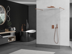 Mexen Kioto freestanding shower wall 145 x 200 cm, transparent 8 mm, brushed copper - 800-145-002-65-00