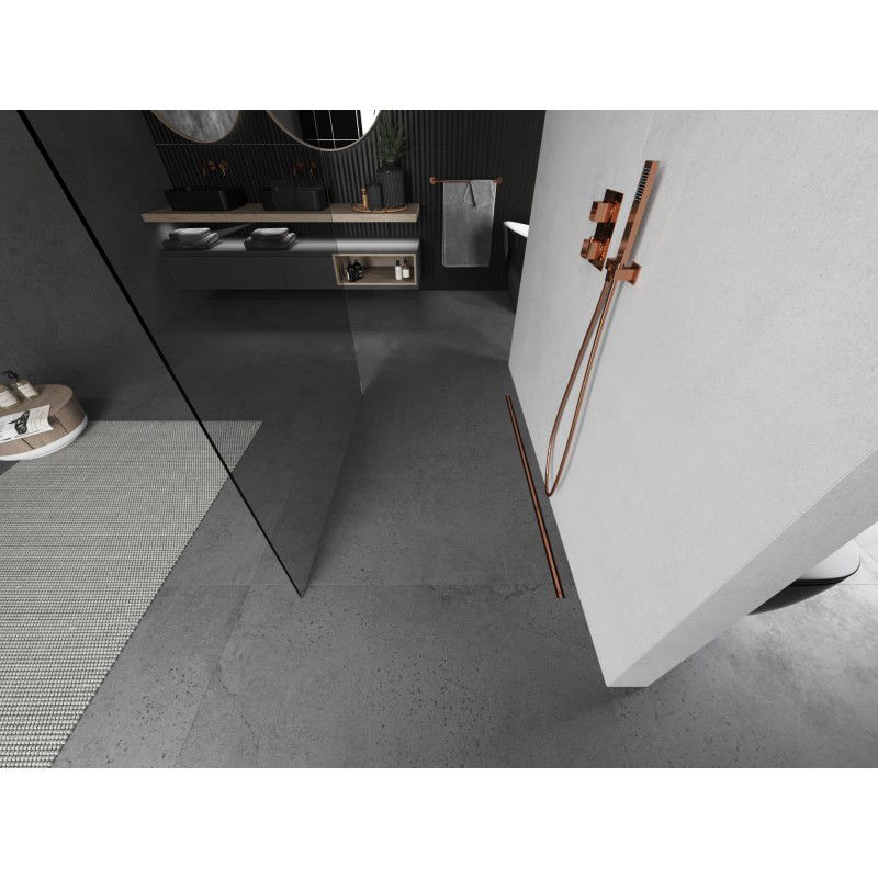 Mexen Kioto freestanding shower wall 155 x 200 cm, transparent 8 mm, brushed copper - 800-155-002-65-00