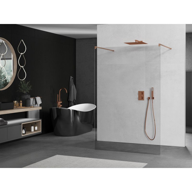 Mexen Kioto Freestanding Shower Wall 170 x 200 cm, Transparent 8 mm, Brushed Copper - 800-170-002-65-00