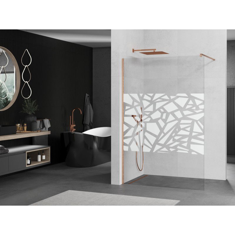 Mexen Kioto Walk-in Shower Wall 100 x 200 cm, white pattern 8 mm, brushed copper - 800-100-101-65-85