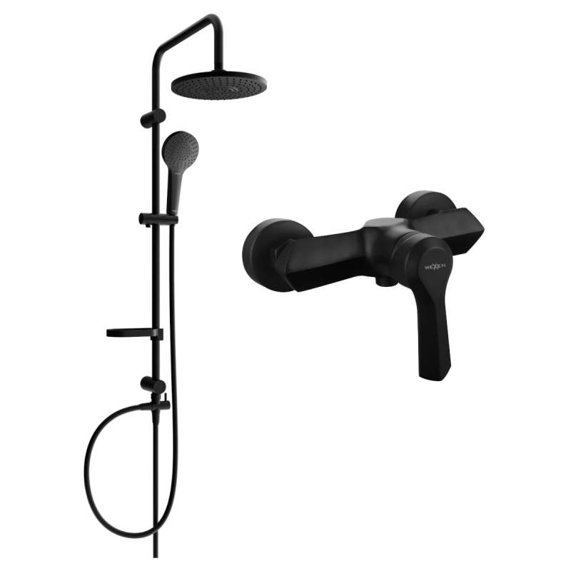 Mexen Erik exposed shower set with overhead shower and Sabre shower mixer, black - 72140205-70