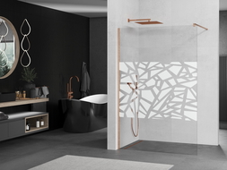 Mexen Kioto Walk-in Shower Wall 130 x 200 cm, White Pattern 8 mm, Brushed Copper - 800-130-101-65-85