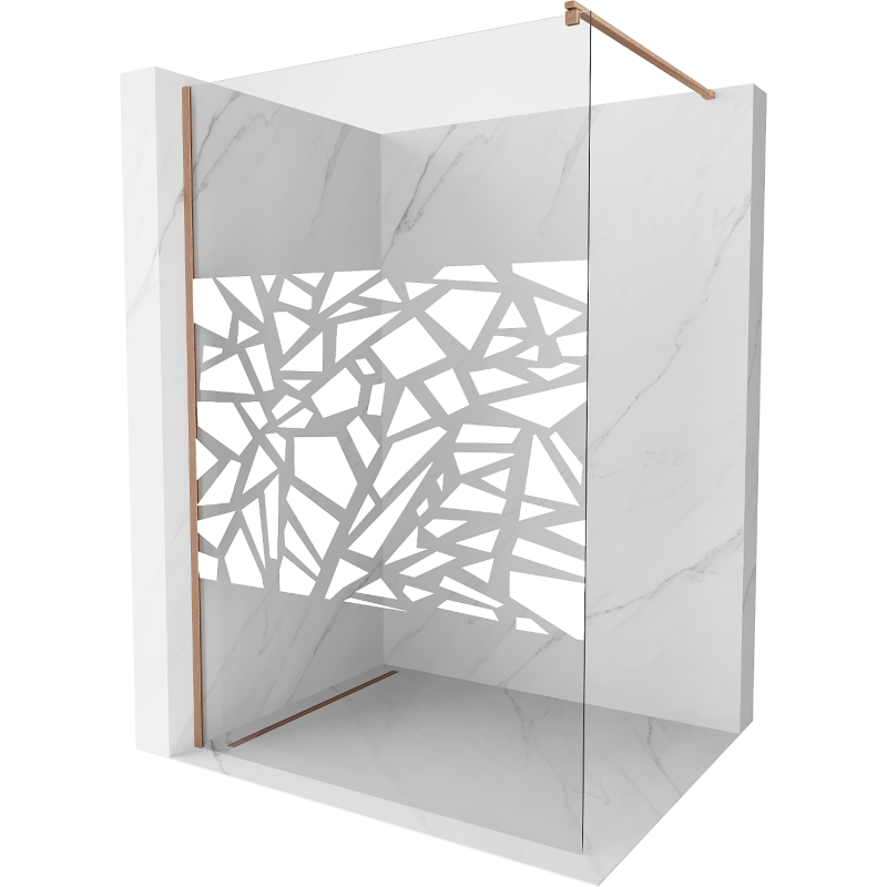 Mexen Kioto Walk-in Shower Wall 140 x 200 cm, White Pattern 8 mm, Brushed Copper - 800-140-101-65-85