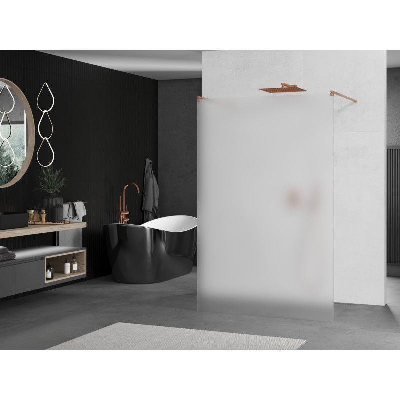 Mexen Kioto Freestanding Shower Wall 100 x 200 cm, Frosted 8 mm, Brushed Copper - 800-100-002-65-30