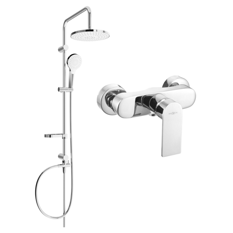 Mexen Erik exposed shower set with rain shower and Royo shower mixer, chrome - 72240205-00