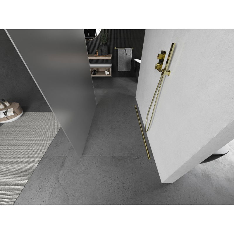 Mexen Kioto free-standing shower wall 110 x 200 cm, frost 8 mm, brushed gold - 800-110-002-55-30