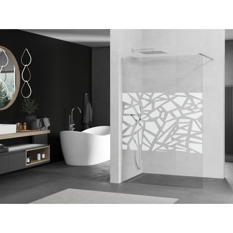 Mexen Kioto shower wall Walk-in 140 x 200 cm, white pattern 8 mm, brushed nickel - 800-140-101-97-85