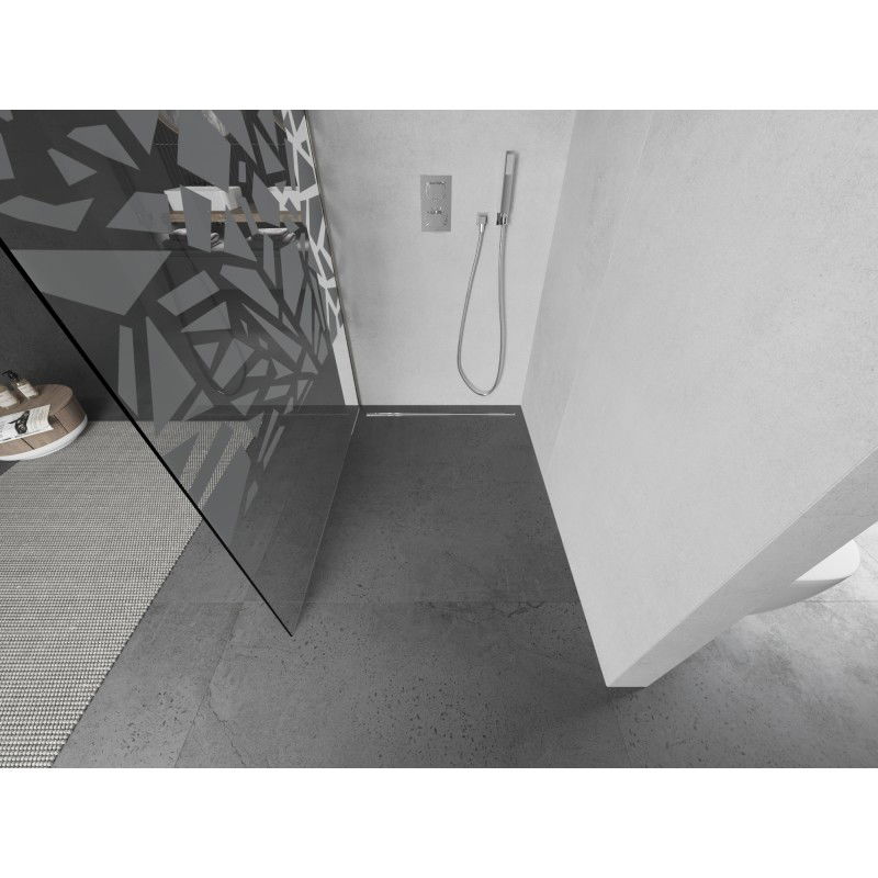 Mexen Kioto shower wall Walk-in 140 x 200 cm, white pattern 8 mm, brushed nickel - 800-140-101-97-85