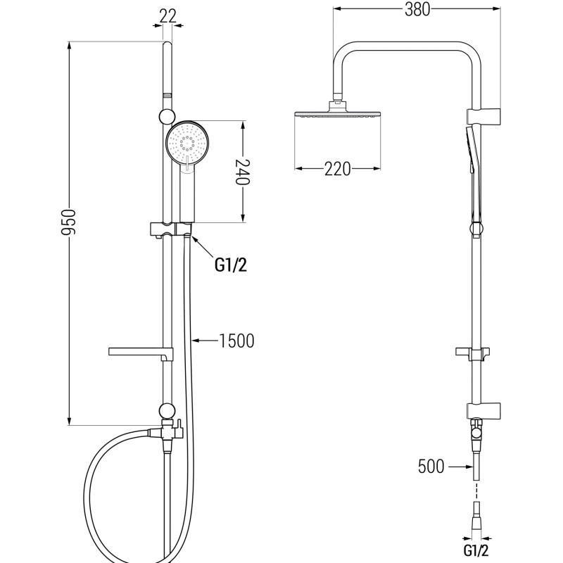 Mexen Royo Carl exposed shower set with showerhead and shower faucet, chrome - 72240240-00