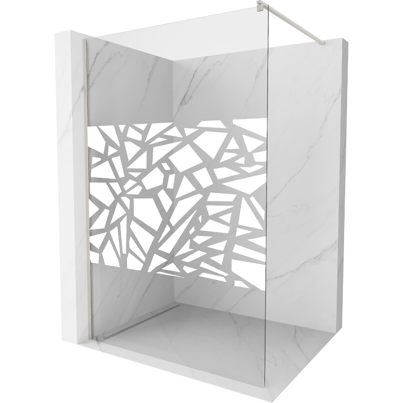 Mexen Kioto Walk-in Shower Wall 140 x 200 cm, White Pattern 8 mm, Brushed Nickel - 800-140-101-97-85