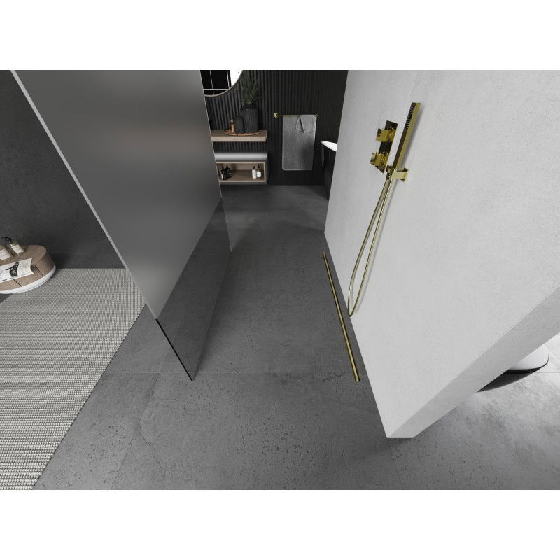 Mexen Kioto Freestanding Shower Screen 100 x 200 cm, Transparent/Frosted 8 mm, Brushed Gold - 800-100-002-55-35