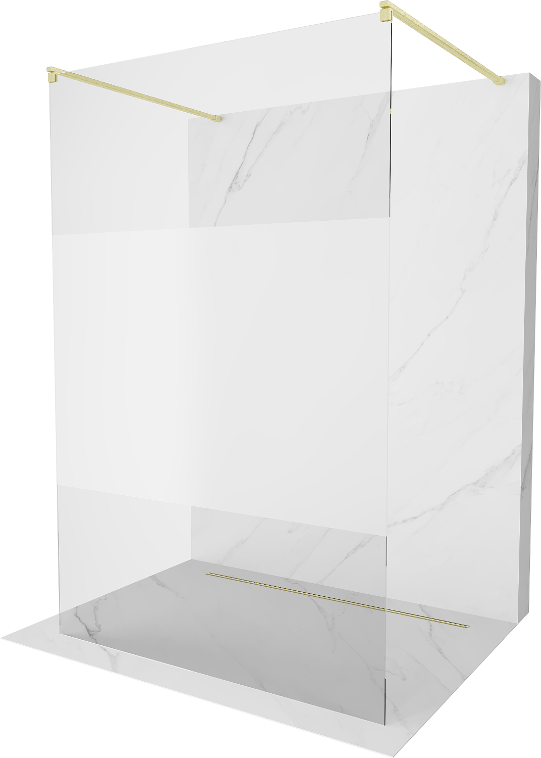 Mexen Kioto Free-Standing Shower Screen 120 x 200 cm, Transparent/Etched 8 mm, Brushed Gold - 800-120-002-55-35