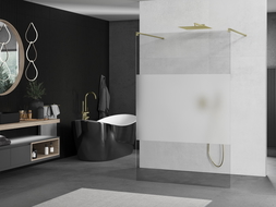 Mexen Kioto freestanding shower wall 140 x 200 cm, transparent/frosted 8 mm, brushed gold - 800-140-002-55-35