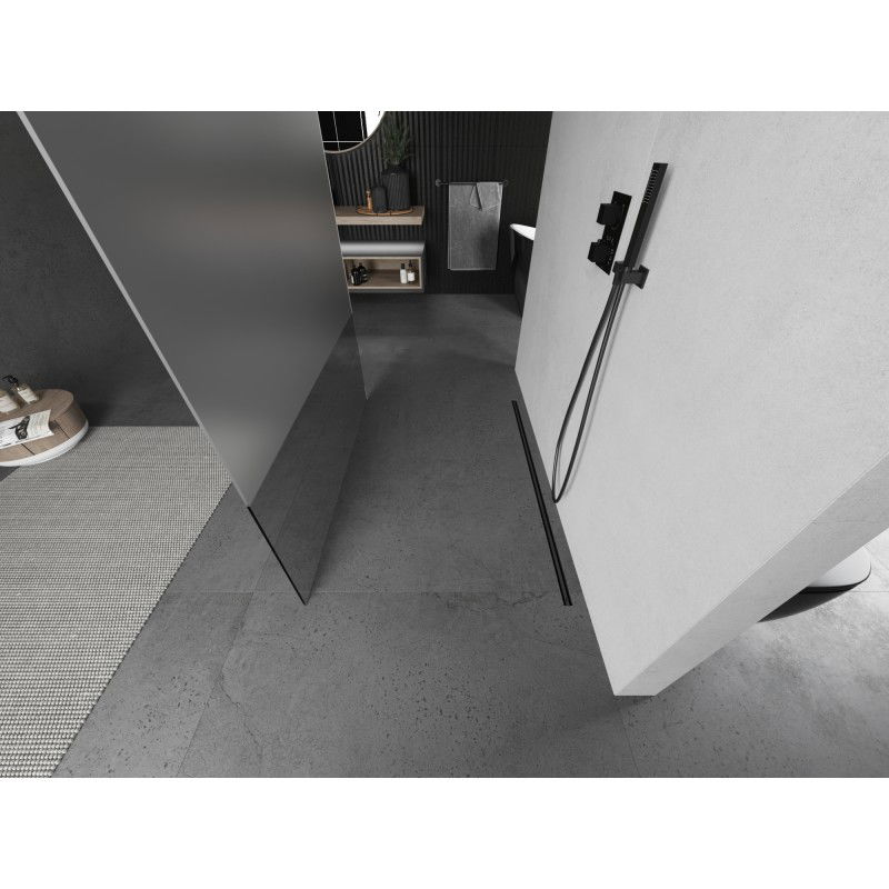 Mexen Kioto freestanding shower wall 100 x 200 cm, transparent/frosted 8 mm, brushed gun gray - 800-100-002-66-35