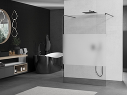 Mexen Kioto freestanding shower wall 110 x 200 cm, transparent/frosted 8 mm, brushed gun gray - 800-110-002-66-35