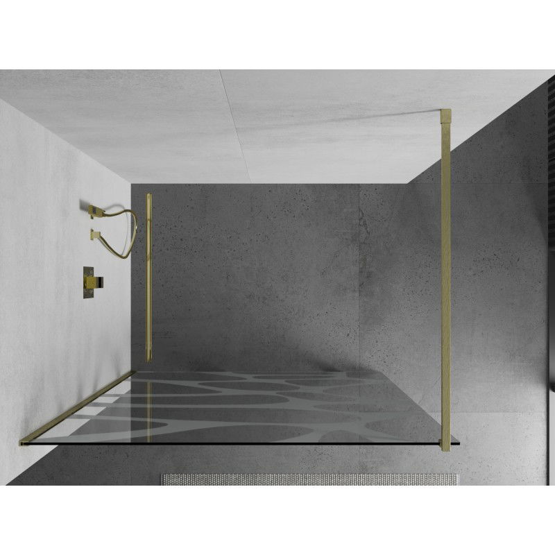 Mexen Kioto Walk-in Shower Wall 110 x 200 cm, White Wave 8 mm, Gold Brushed - 800-110-101-55-97