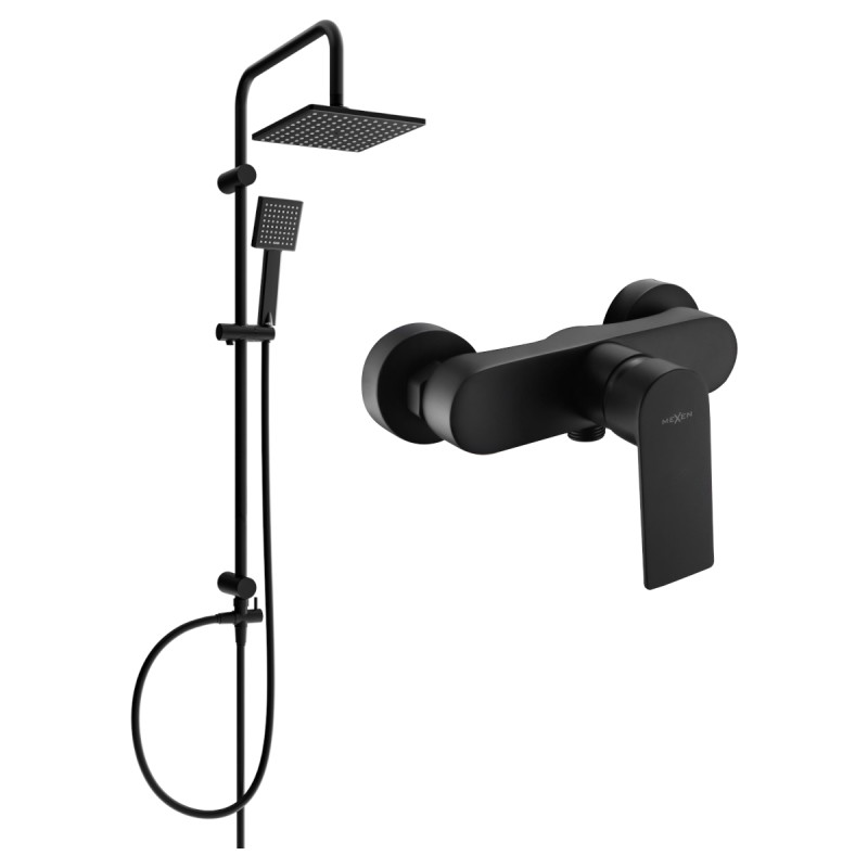 Mexen Royo Tord Surface-Mounted Shower Set with Rain Shower and Shower Mixer, Black - 72240200-70