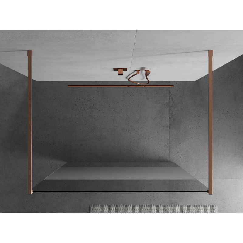 Mexen Kioto freestanding shower wall 100 x 200 cm, clear/frosted 8 mm, brushed copper - 800-100-002-65-35