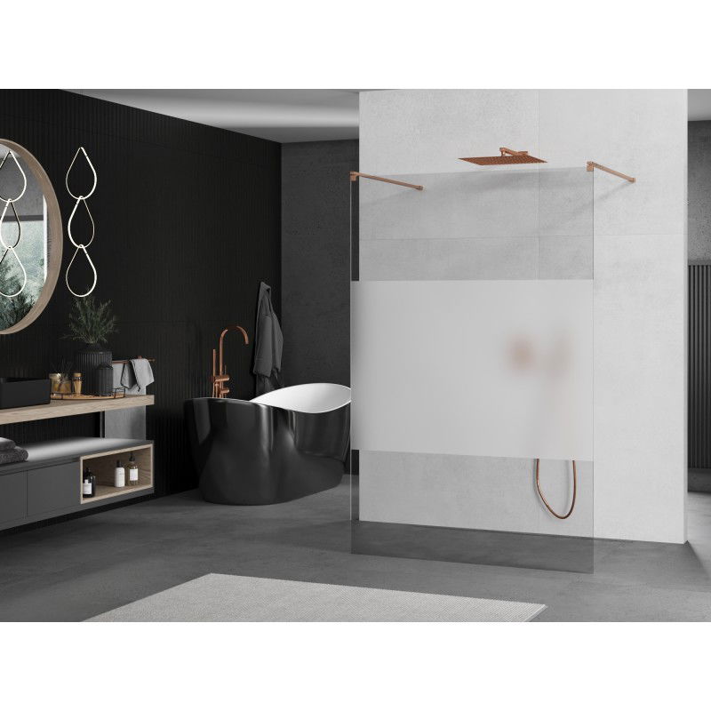 Mexen Kioto Freestanding Shower Wall 110 x 200 cm, Transparent/Frost 8 mm, Brushed Copper - 800-110-002-65-35