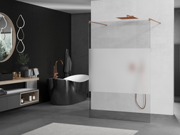 Mexen Kioto freestanding shower screen 140 x 200 cm, transparent/frosted 8 mm, brushed copper - 800-140-002-65-35