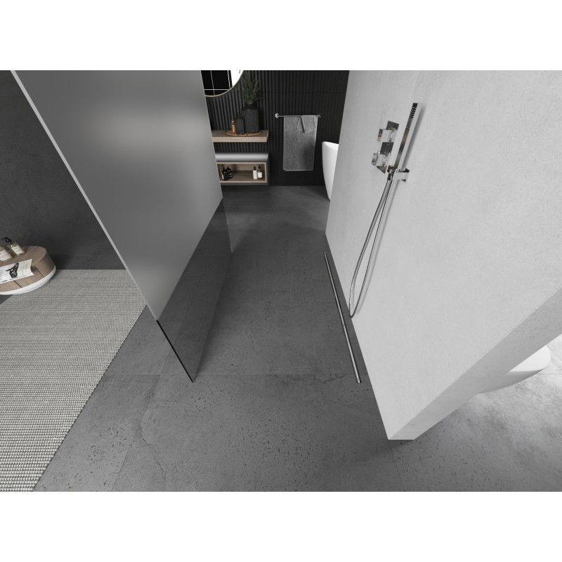 Mexen Kioto freestanding shower wall 130 x 200 cm, transparent/frosted 8 mm, brushed nickel - 800-130-002-97-35