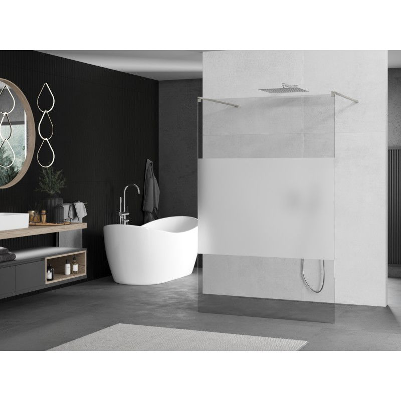 Mexen Kioto freestanding shower wall 130 x 200 cm, transparent/frosted 8 mm, brushed nickel - 800-130-002-97-35