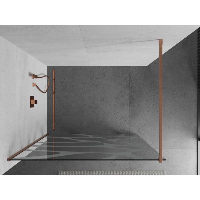 Mexen Kioto Walk-in Shower Wall 90 x 200 cm, White Wave 8 mm, Brushed Copper - 800-090-101-65-97