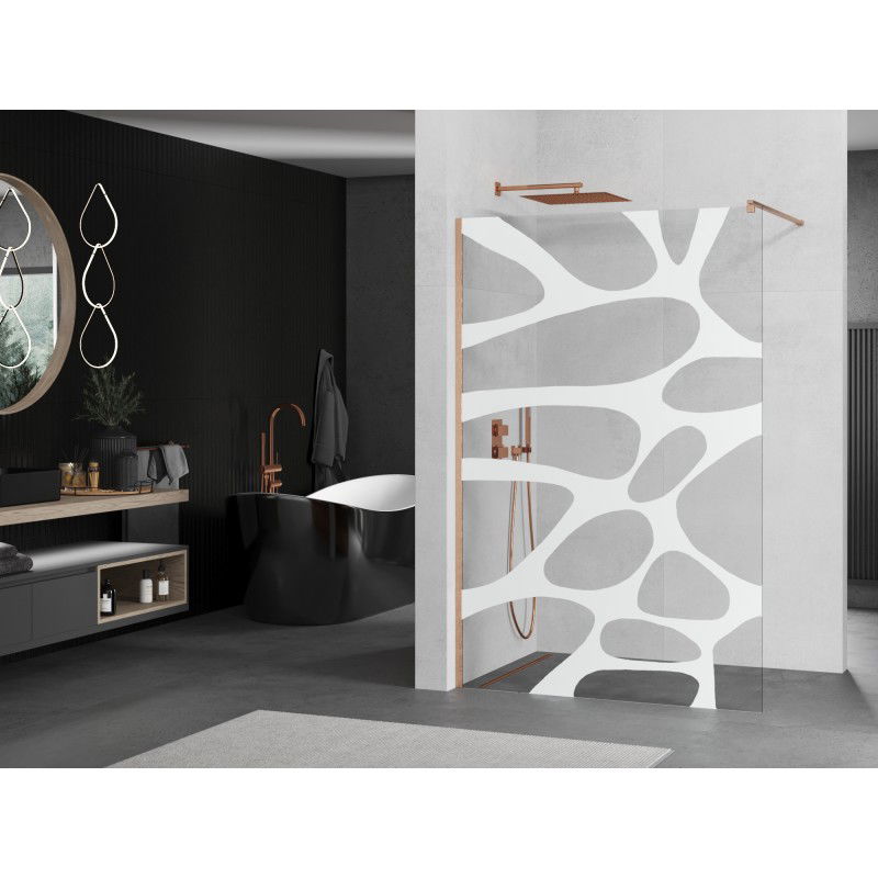 Mexen Kioto Walk-in Shower Wall 120 x 200 cm, White Wave 8 mm, Brushed Copper - 800-120-101-65-97