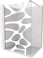 Mexen Kioto Walk-in Shower Wall 140 x 200 cm, White Wave 8 mm, Brushed Copper - 800-140-101-65-97