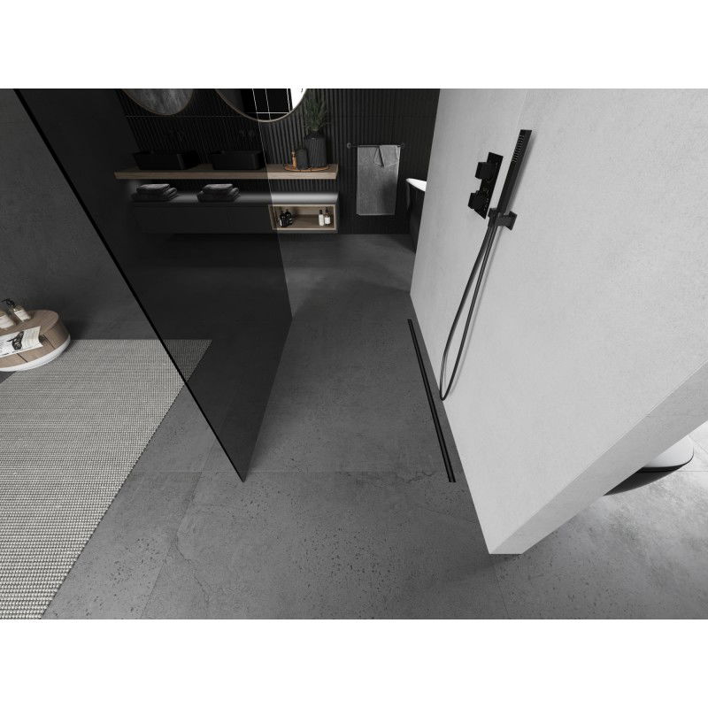 Mexen Kioto Free-Standing Shower Wall 130 x 200 cm, Graphite 8 mm, Brushed Gun Gray - 800-130-002-66-40