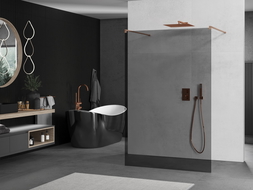 Mexen Kioto freestanding shower wall 110 x 200 cm, graphite 8 mm, brushed copper - 800-110-002-65-40