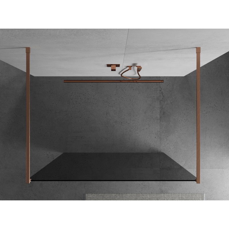 Mexen Kioto freestanding shower wall 110 x 200 cm, graphite 8 mm, brushed copper - 800-110-002-65-40