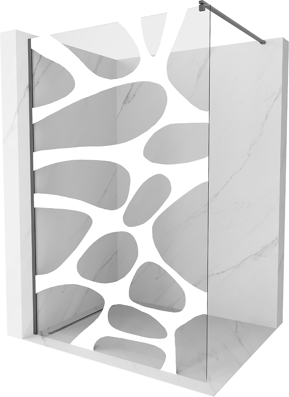 Mexen Kioto Walk-in Shower Wall 70 x 200 cm, white pattern 8 mm, gun gray brushed - 800-070-101-66-97