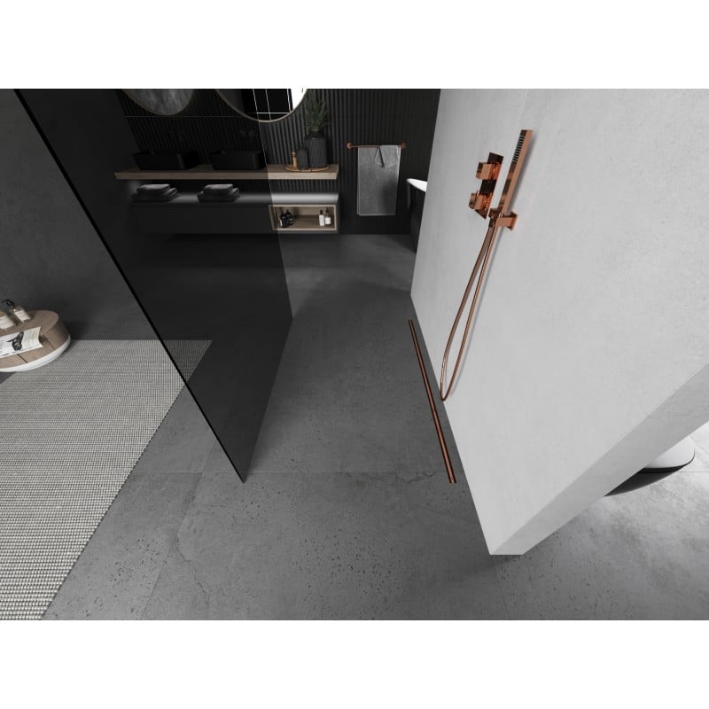 Mexen Kioto freestanding shower wall 130 x 200 cm, graphite 8 mm, brushed copper - 800-130-002-65-40