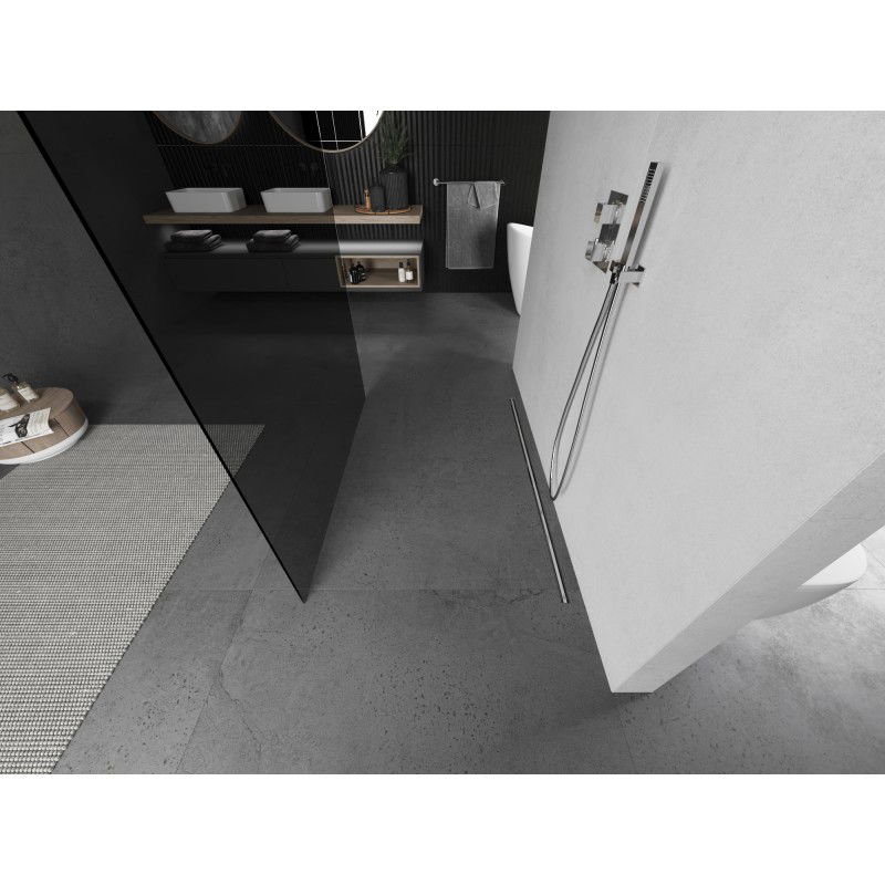 Mexen Kioto Free-Standing Shower Wall 140 x 200 cm, Graphite 8 mm, Brushed Nickel - 800-140-002-97-40