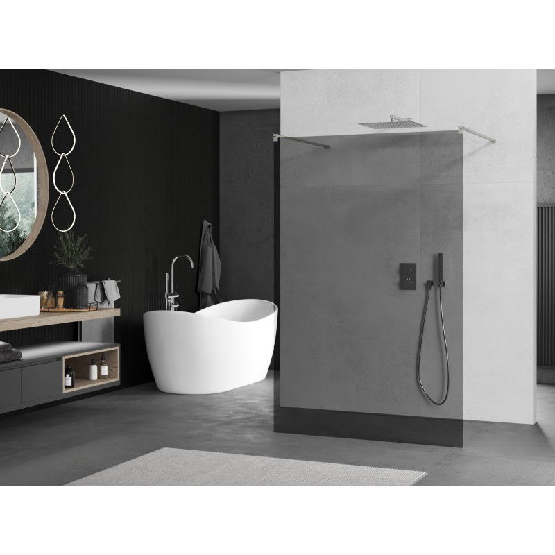 Mexen Kioto Free-Standing Shower Wall 140 x 200 cm, Graphite 8 mm, Brushed Nickel - 800-140-002-97-40