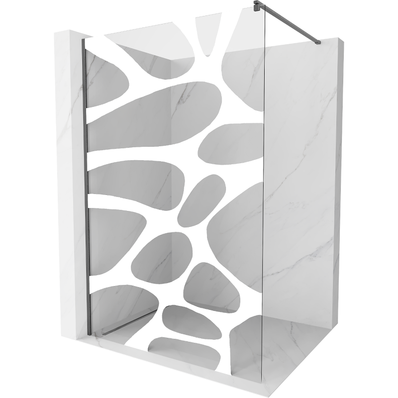 Mexen Kioto Walk-in Shower Wall 140 x 200 cm, White Pattern 8 mm, Gun Gray Brushed - 800-140-101-66-97