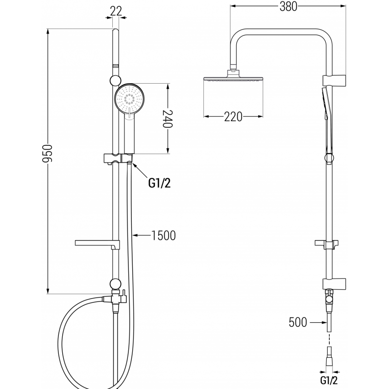 Mexen Kama Carl surface-mounted shower set with rain showerhead and shower mixer, chrome - 72540240-00