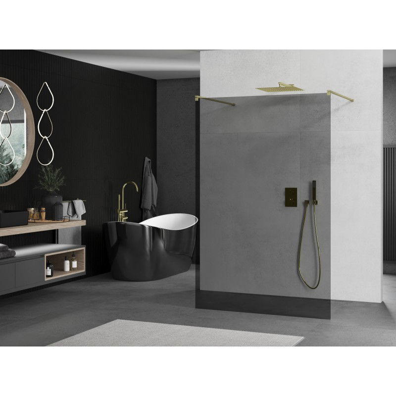 Mexen Kioto freestanding shower wall 130 x 200 cm, graphite 8 mm, brushed gold - 800-130-002-55-40